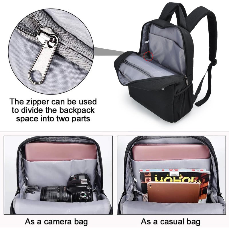 CADeN Camera Backpack Bag with 14" Laptop Compartment Waterproof, DSLR/SLR Mirrorless Camera Case for Travel Daily Photography, Compatible for Canon Sony Nikon Camera and Lens with Tripod Straps - Image 4